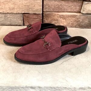 Vaneli sz 9N plum colored suede slip on mules with pewter hardware